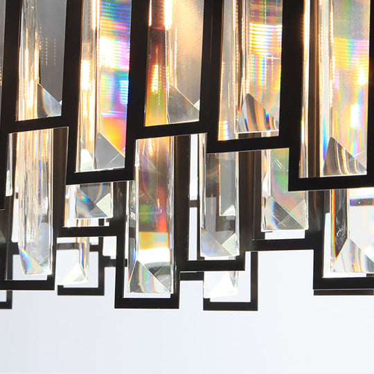 Contemporary Geometric Crystal Block Chandelier With Black Metal Frame - 12-Light Bedroom Ceiling