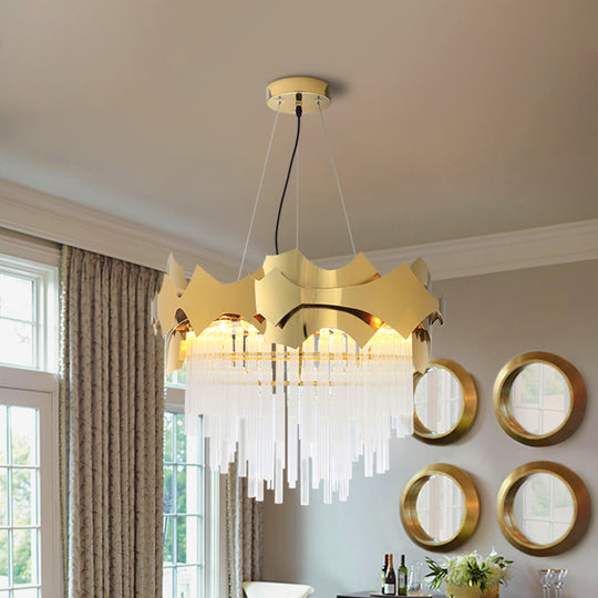 Modern Tapered Chandelier - Clear Glass 6 Lights Gold Ceiling Pendant