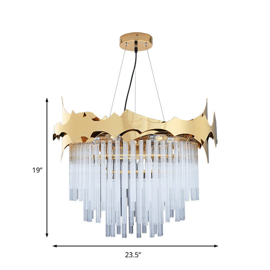 Modern Tapered Chandelier - Clear Glass 6 Lights Gold Ceiling Pendant
