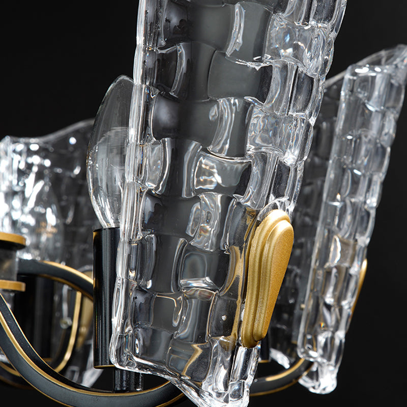 Modern Crystal Shield Chandelier Black 4/6/8 Lights Hanging Kit