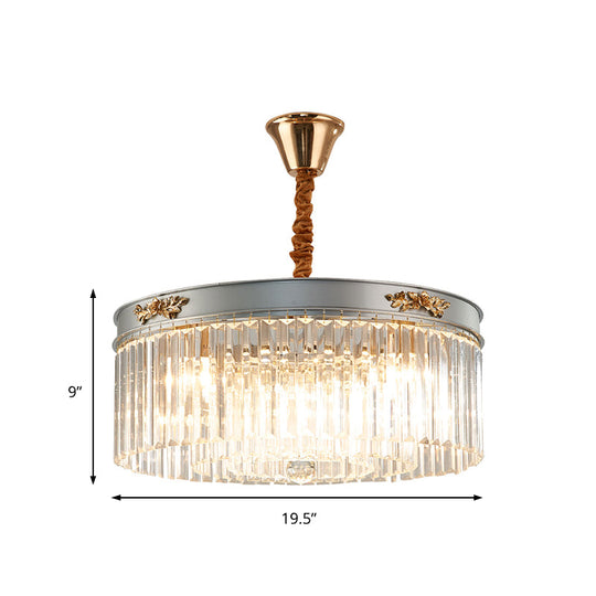 Modern Rectangular Drum Chandelier Light - Crystal, 3/4 Lights, Dining Room Hanging Pendant - 16"/19.5" Wide