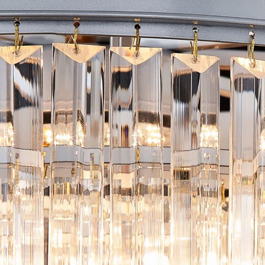 Modern Rectangular Drum Chandelier Light - Crystal, 3/4 Lights, Dining Room Hanging Pendant - 16"/19.5" Wide