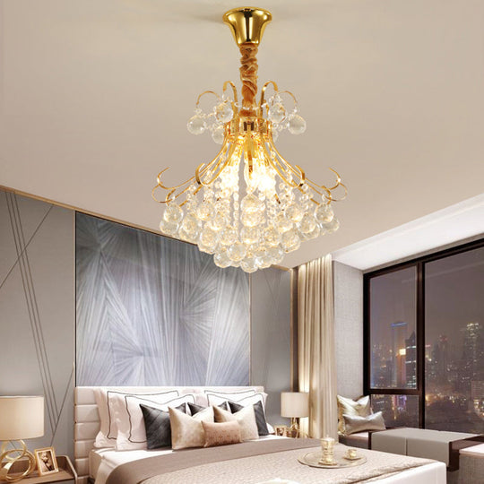 Modern Flared Crystal Ball Chandelier - Gold Ceiling Light Fixture, 3/4 Lights, Multiple Sizes Available