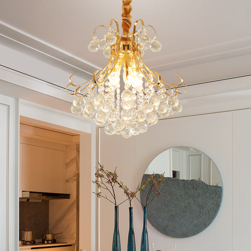 Modern Flared Crystal Ball Chandelier - Gold Ceiling Light Fixture, 3/4 Lights, Multiple Sizes Available