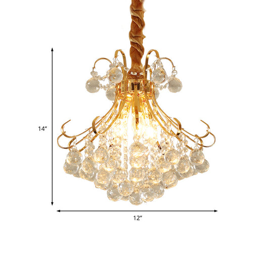 Modern Flared Crystal Ball Chandelier Ceiling Light With 3/4 Lights Gold Finish 12/16/21.5 Wide