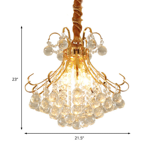 Modern Flared Crystal Ball Chandelier Ceiling Light With 3/4 Lights Gold Finish 12/16/21.5 Wide
