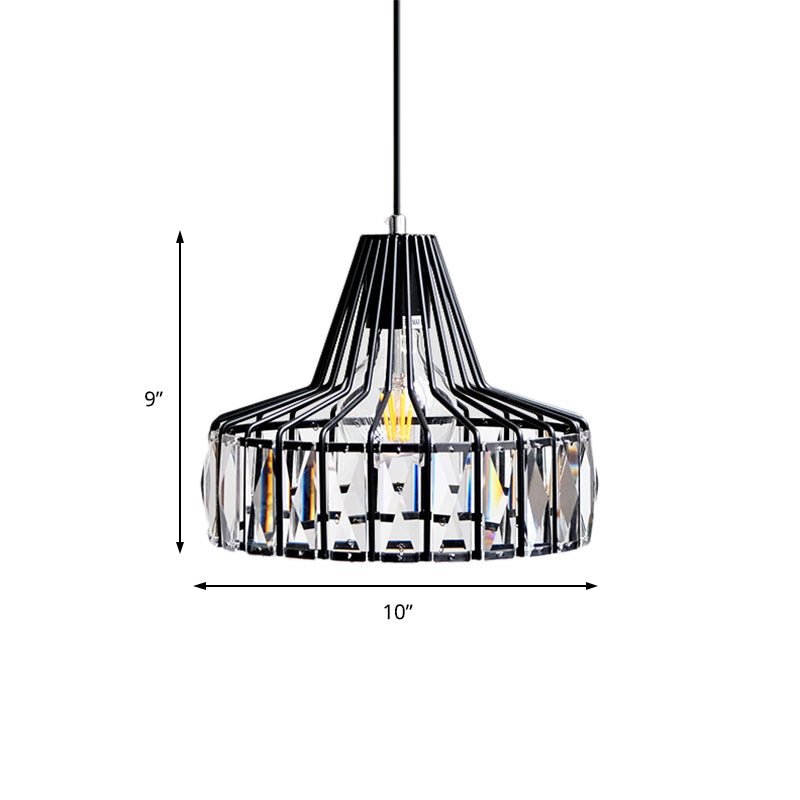 Industrial Black Barn Pendant Light Fixture With Crystal Block - 1-Light Hanging Kit 10/12.5 Wide