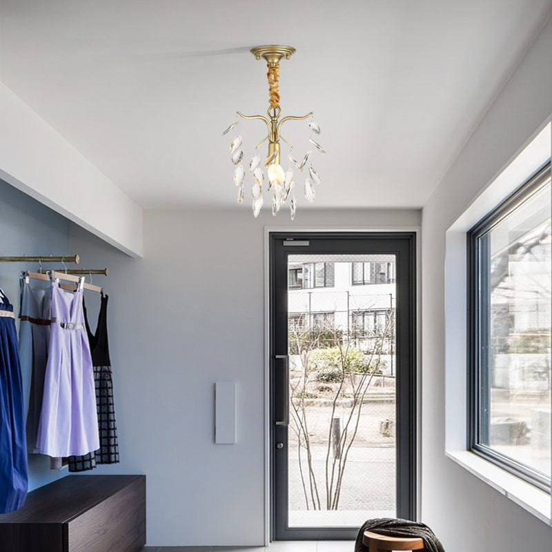 Modern Teardrop Crystal Chandelier - 1 Light Gold Hanging Fixture For Hallway