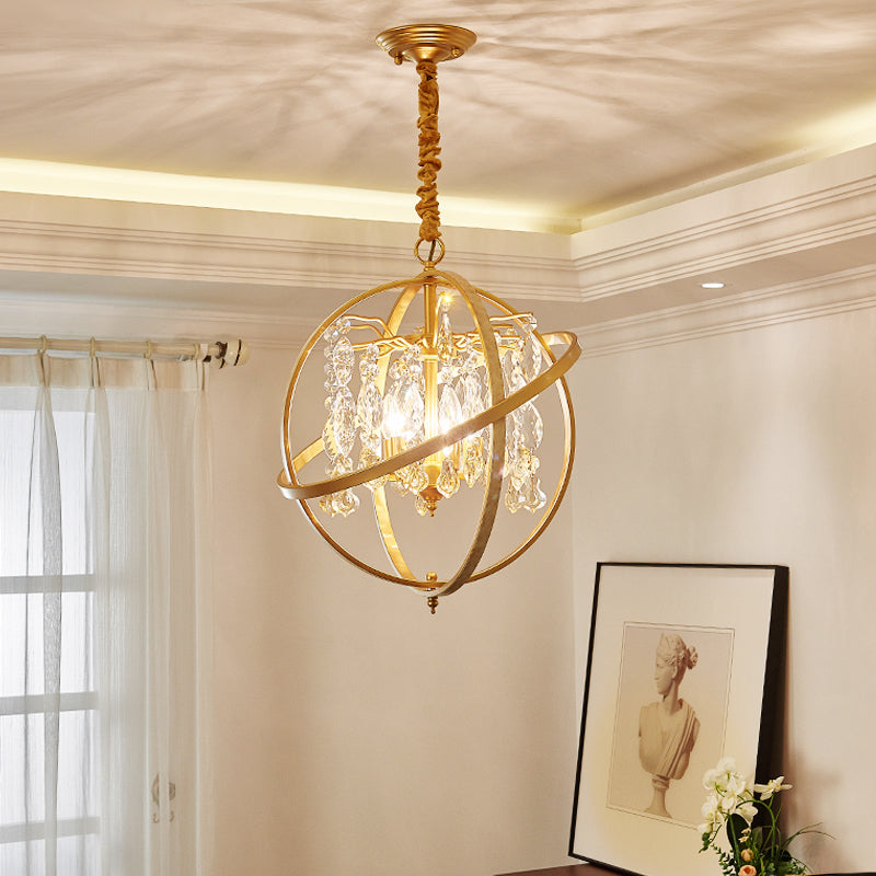 Contemporary Gold Orb Chandelier: 5-Light Metal Ceiling Pendant with Crystal Accent