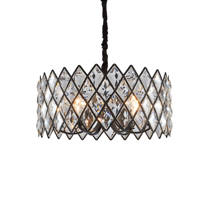Postmodern Black Chandelier Light with Drum Crystal Shade - 8 Light Ceiling Pendant for Living Room