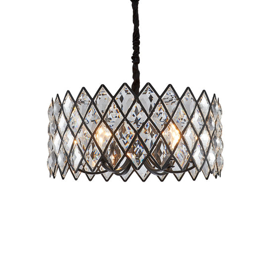 Postmodern Black Chandelier Light with Drum Crystal Shade - 8 Light Ceiling Pendant for Living Room