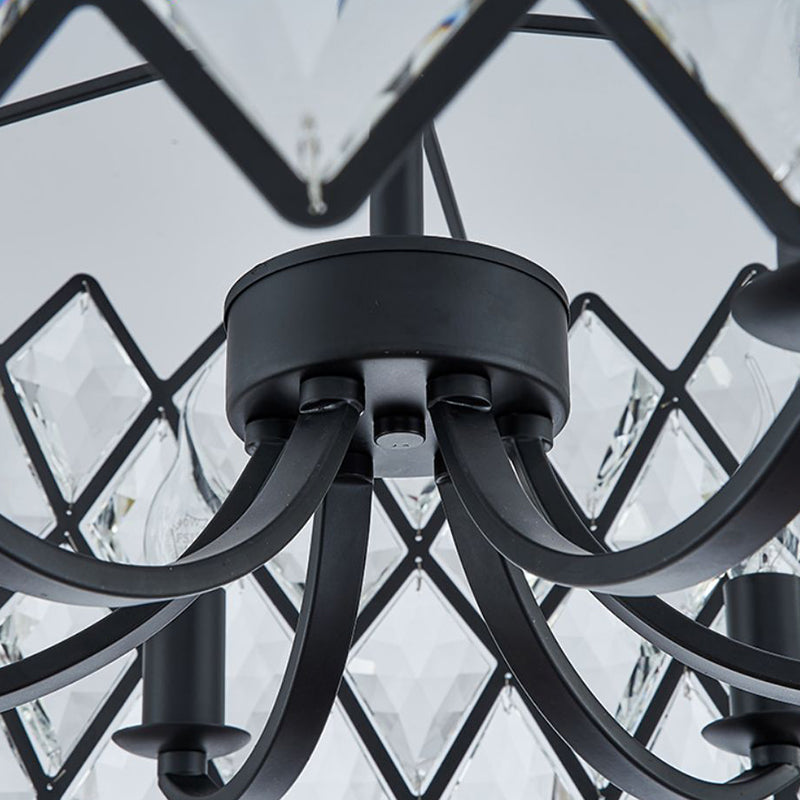 Postmodern Black Chandelier Light with Drum Crystal Shade - 8 Light Ceiling Pendant for Living Room