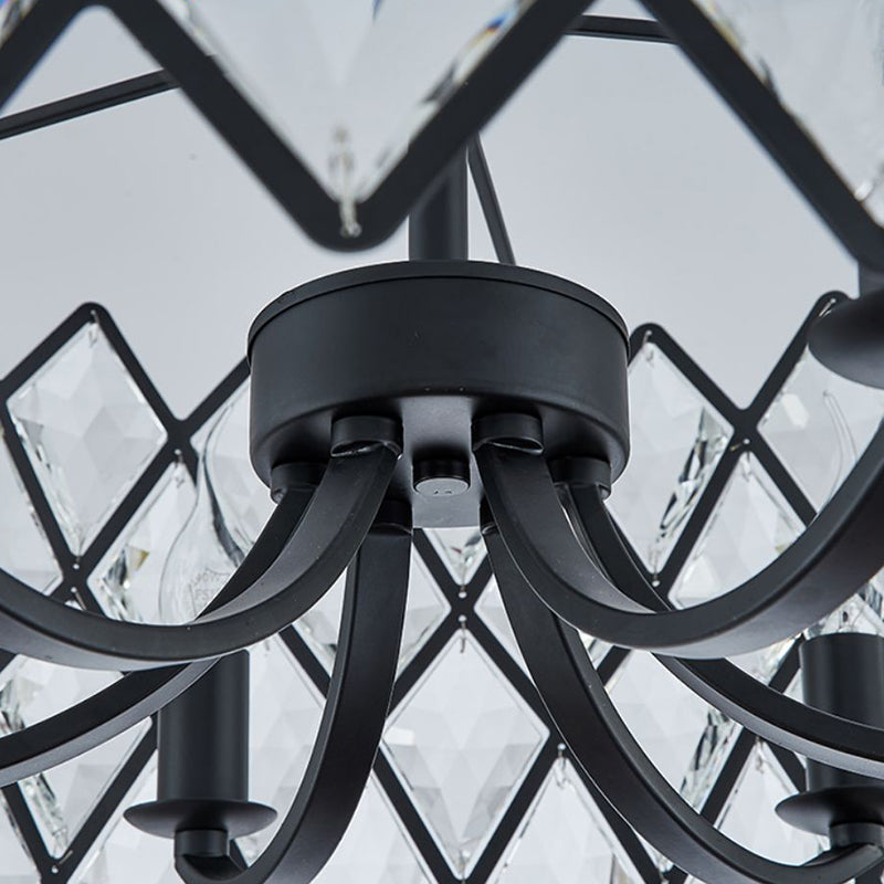 Postmodern Black Chandelier With 8 Lights Crystal Drum Shade For Living Room Ceiling
