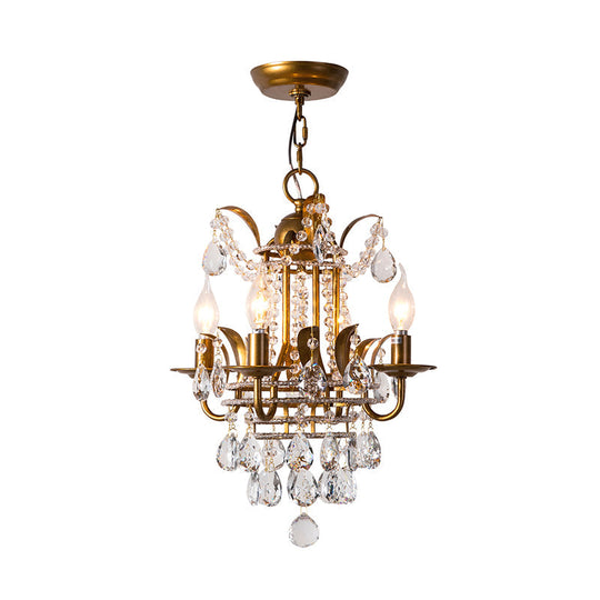 Modern Gold Chandelier With Crystal Drops - 4-Light Corridor/Hanging Lamp