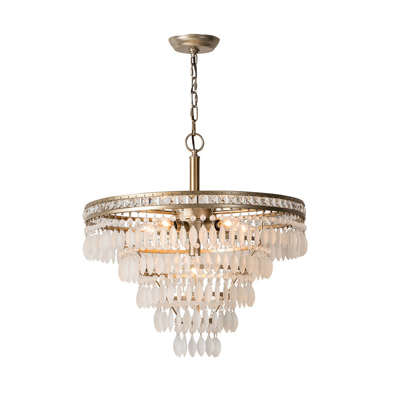 Contemporary Crystal 6-Light Tiered Ceiling Chandelier for Bedroom - Antique Silver Fixture