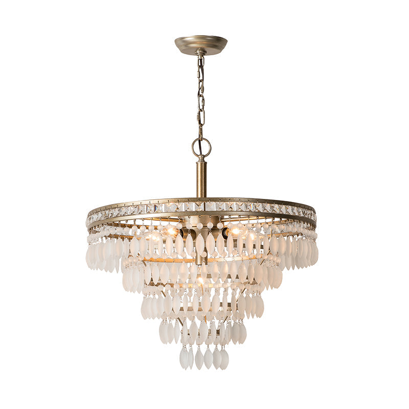 Contemporary Crystal 6-Light Tiered Ceiling Chandelier - Antique Silver Bedroom Fixture