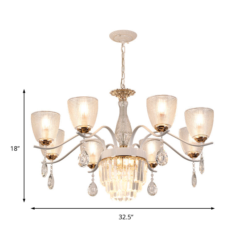 Contemporary Glass Prism Chandelier With Crystal Shades - 3/6/8 Lights Kit In White
