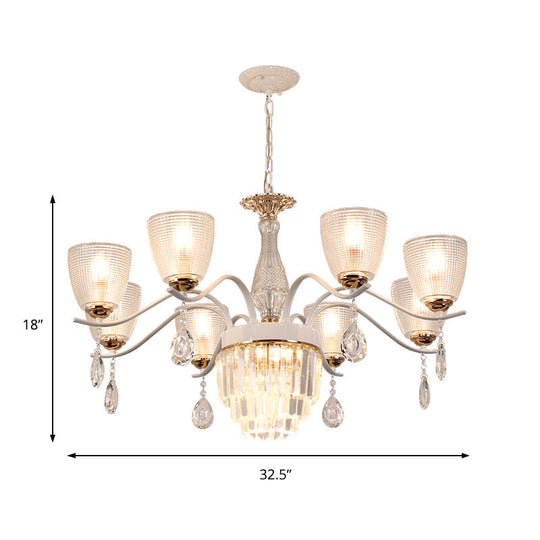 Contemporary Glass Prism Chandelier With Crystal Shades - 3/6/8 Lights Kit In White