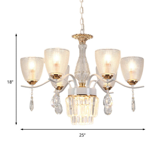Contemporary Glass Cup Hanging Light Kit - 3/6/8 Lights Prism Chandelier with Cone Crystal Shade (White)