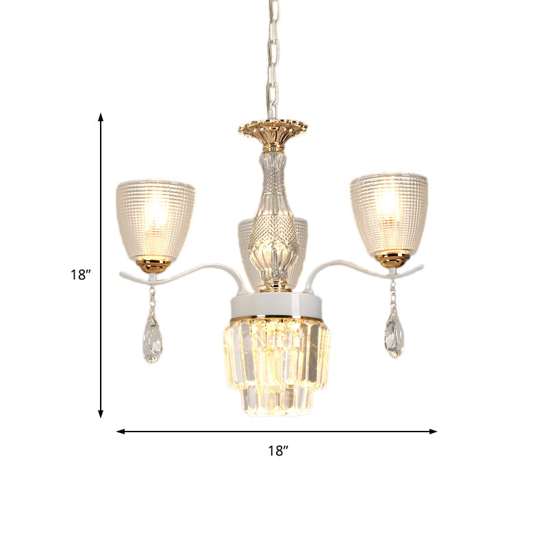 Contemporary Glass Cup Hanging Light Kit - 3/6/8 Lights Prism Chandelier with Cone Crystal Shade (White)