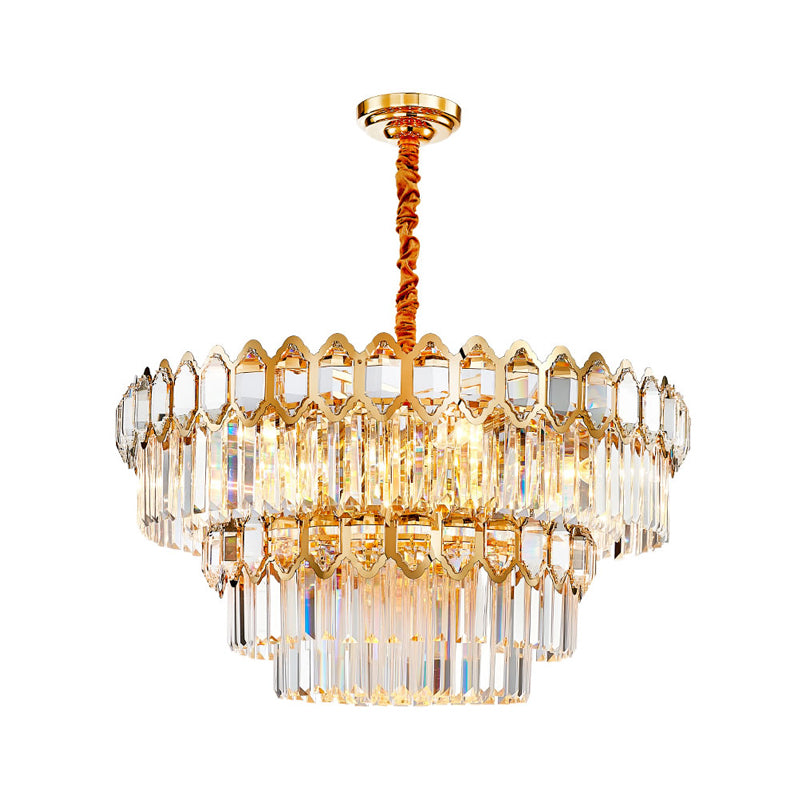 Contemporary Gold Chandelier With 8 Lights & Clear Crystal Prisms - Modern Lighting Fixture