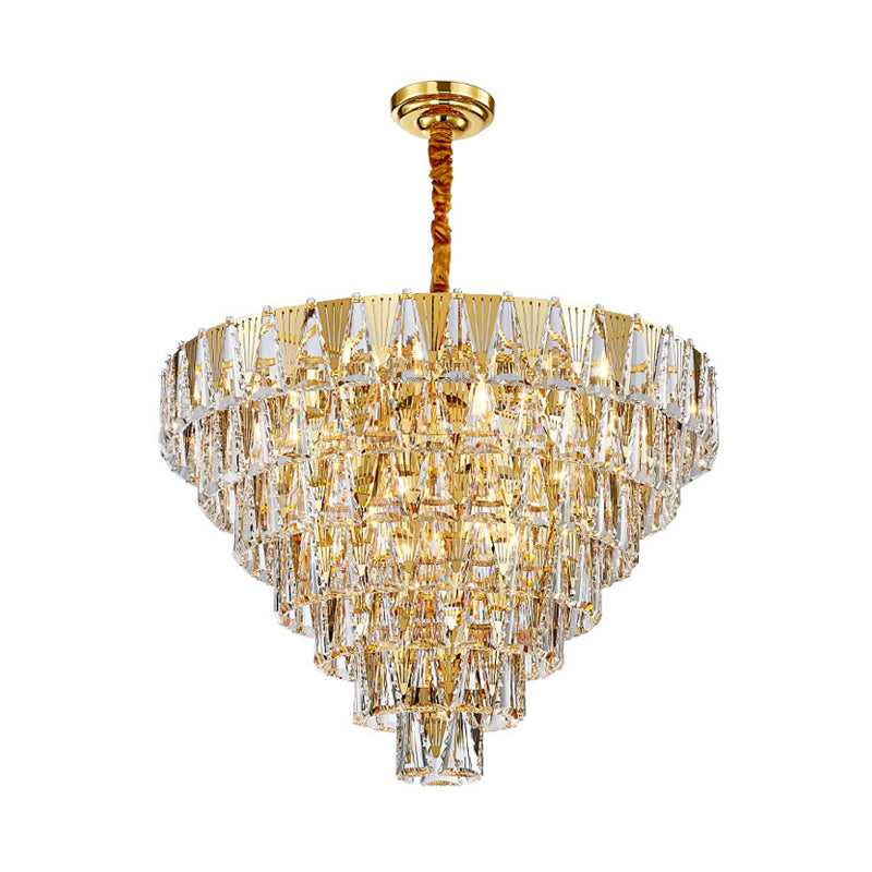 Contemporary Crystal Block Chandelier - 7 Tiers 10 Lights Gold Pendant Lighting