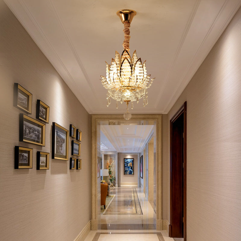 Lotus Corridor Pendant Light: Modern Crystal Ceiling Fixture in Gold