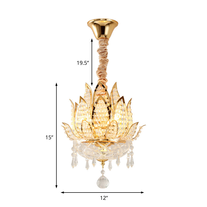 Lotus Crystal Pendant Light In Gold - Contemporary Hanging Ceiling