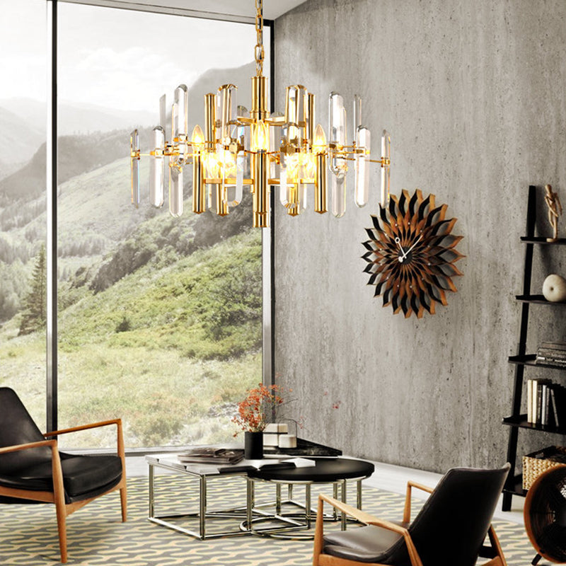 Modern Gold Chandelier Light Fixture With Metal Frame And 8/10 Hanging Lights - 23.5/31.5 Wide /