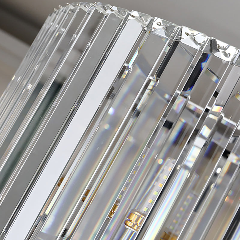 Modern Tri-Sided Glass Rod Drum Ceiling Light - 4-Light Chrome, 19.5"/23.5" Wide