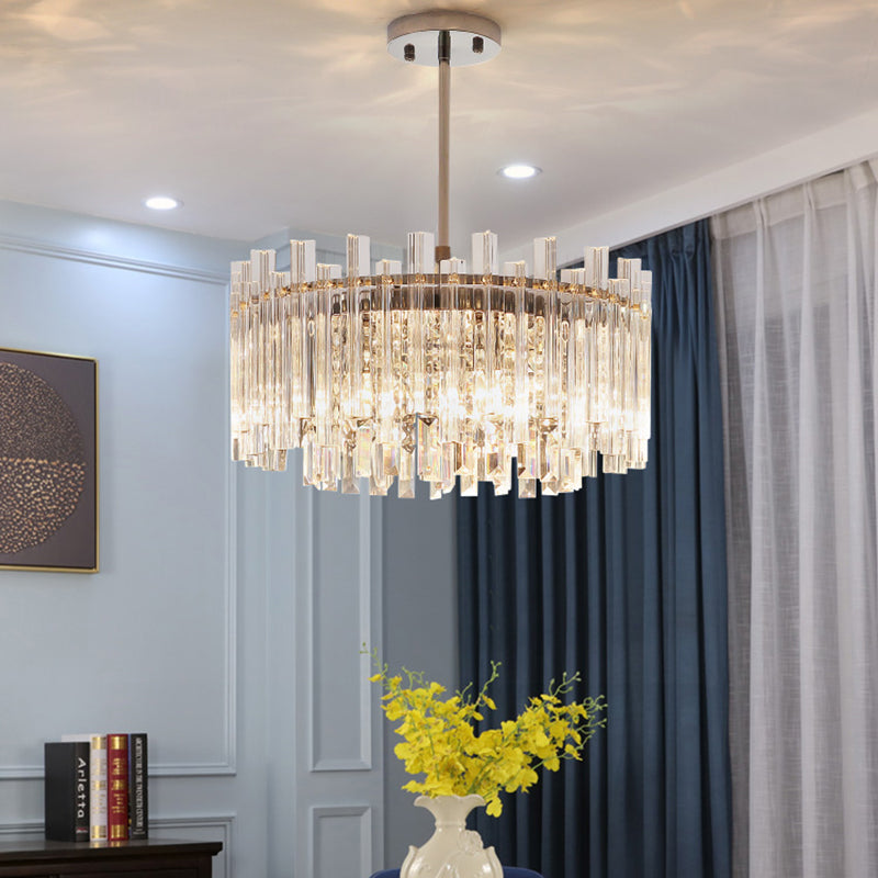 Modern Chrome Chandelier: 5-Light Dining Room Pendant With Prism Crystal / Round