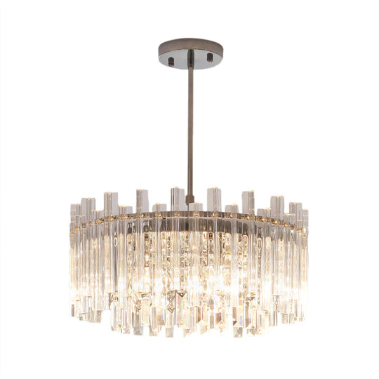 Modern Chrome Chandelier: 5-Light Dining Room Pendant With Prism Crystal