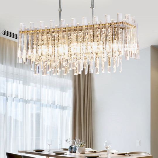 Modern Chrome Chandelier: 5-Light Dining Room Pendant With Prism Crystal / Rectangle