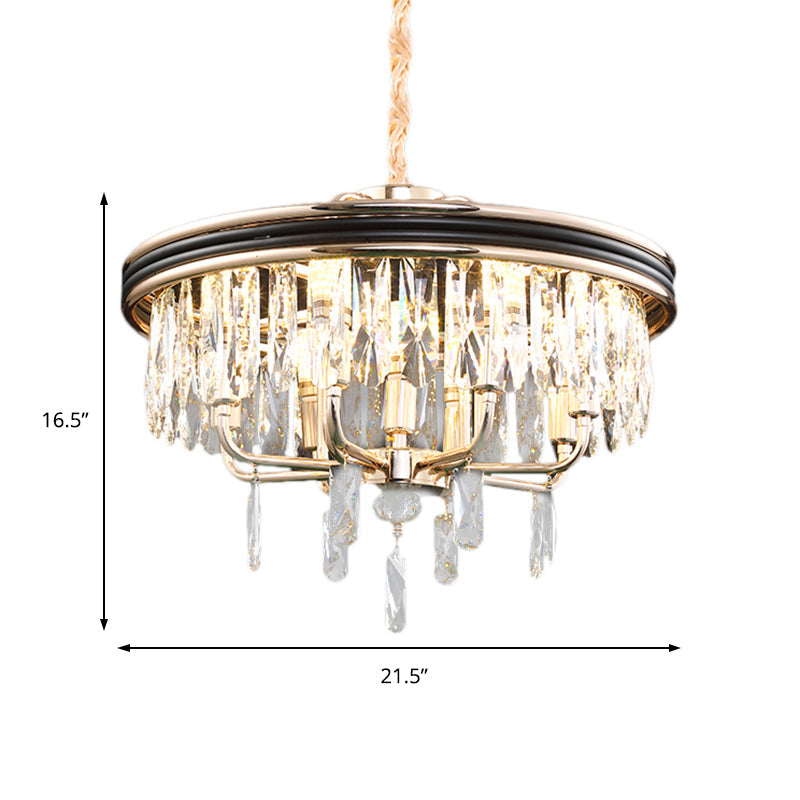 Modern Drum Crystal Block Ceiling Light - Gold Chandelier 7/9 Lights 18/21.5 Wide