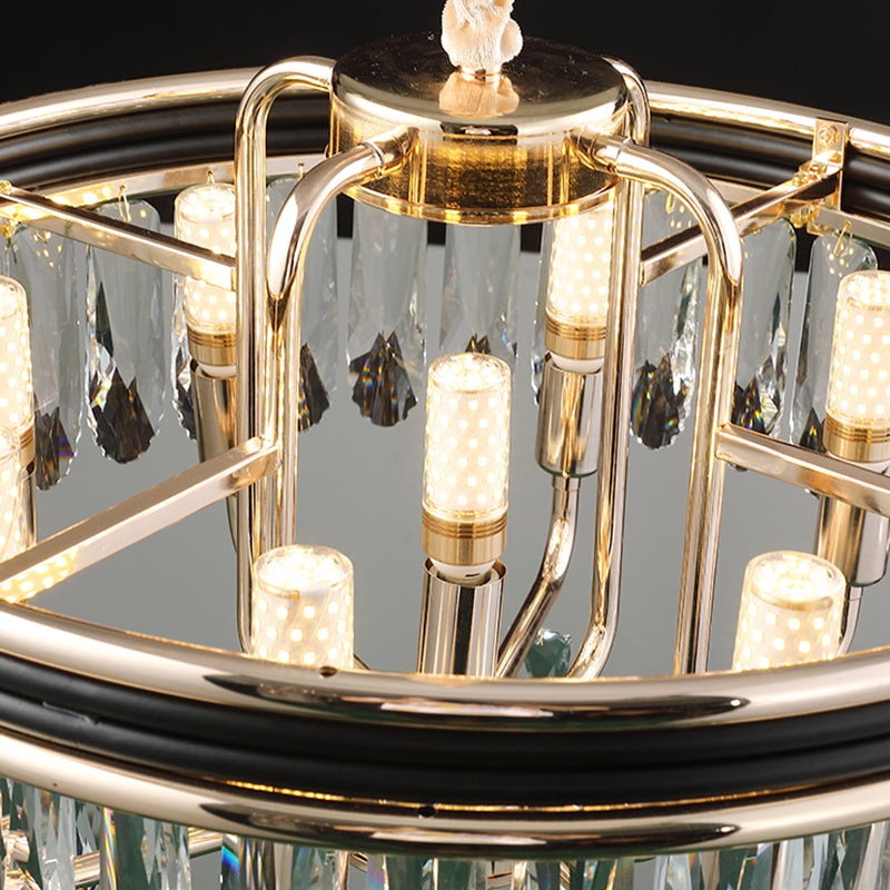 Modern Drum Crystal Block Ceiling Light - Gold Chandelier 7/9 Lights 18/21.5 Wide