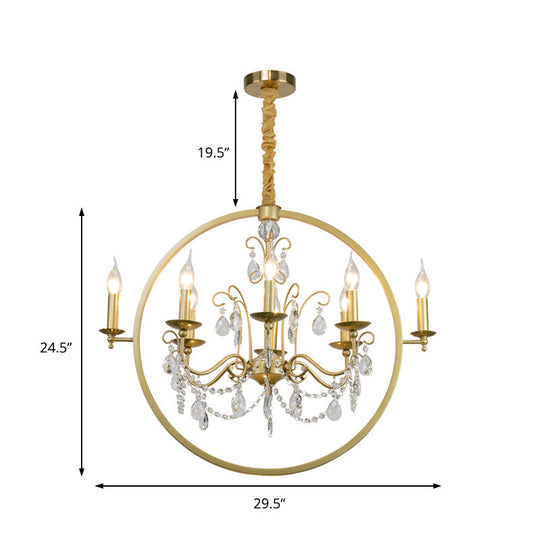 Modern Metal Candelabra Chandelier With Crystal Drop: 6/8-Light Brass Ceiling Light