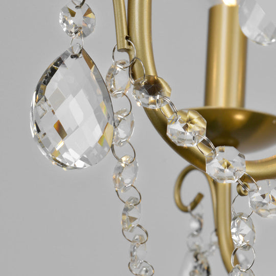 Modern Metal Candelabra Ceiling Light: 6/8 Light Brass Chandelier with Crystal Drop