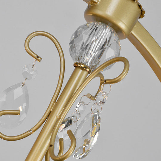 Modern Metal Candelabra Chandelier With Crystal Drop: 6/8-Light Brass Ceiling Light