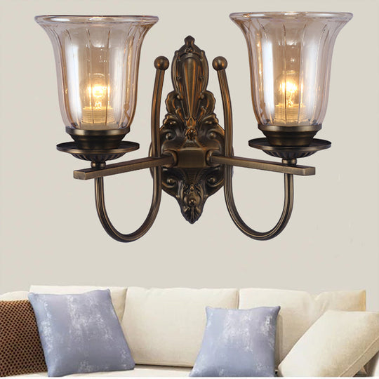 Antique Bronze Wall Lamp With Clear Glass Shade - Elegant Living Room Sconce Light 2 /