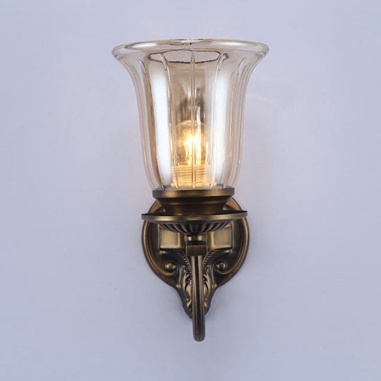 Antique Bronze Wall Lamp With Clear Glass Shade - Elegant Living Room Sconce Light