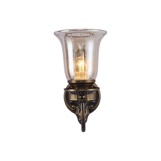 Antique Bronze Wall Lamp With Clear Glass Shade - Elegant Living Room Sconce Light