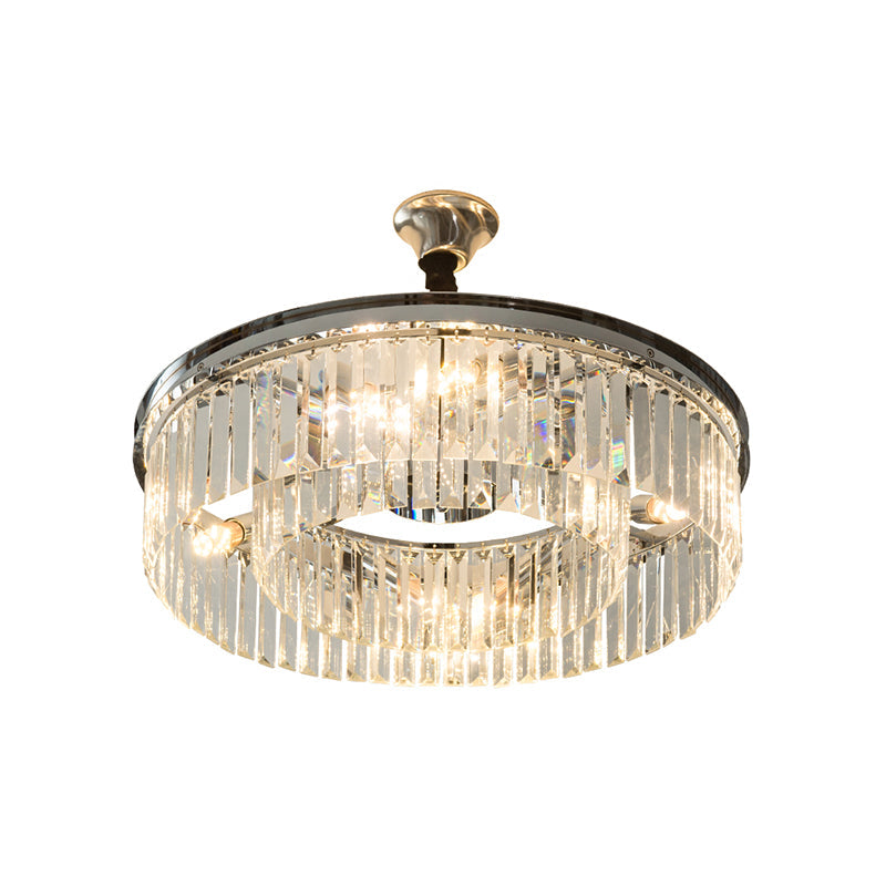 Crystal Block Drum Chandelier Pendant Light - Elegant & Modern Style With 4/8 Lights In Chrome 18/23