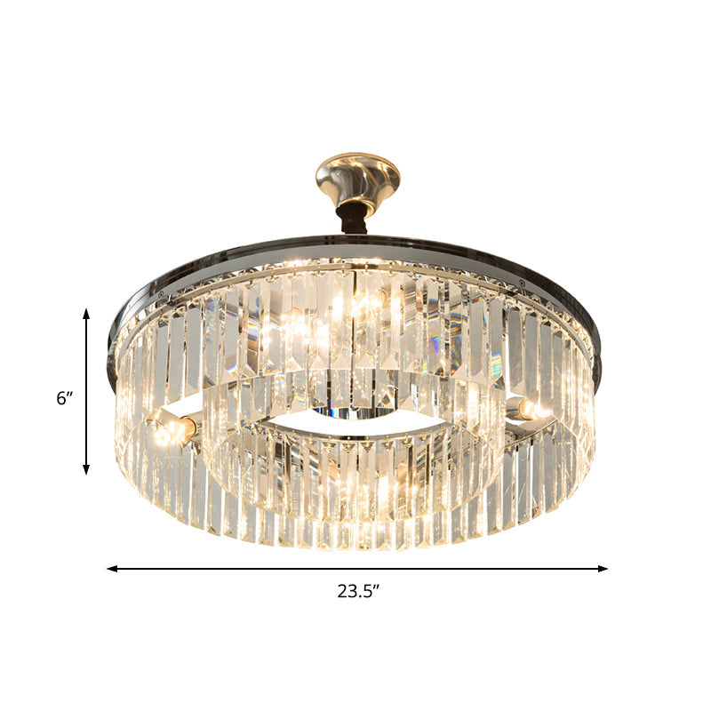 Drum Crystal Block Chandelier Pendant Light - Sleek Style - 4/8 Lights - Chrome Finish - 18"/23" Wide