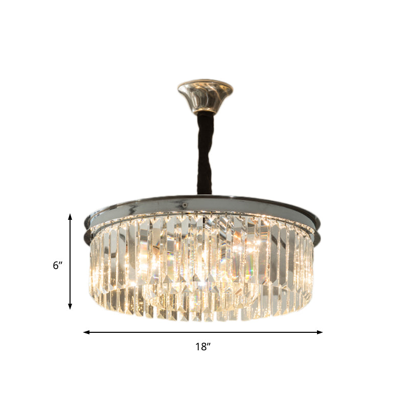 Drum Crystal Block Chandelier Pendant Light - Sleek Style - 4/8 Lights - Chrome Finish - 18"/23" Wide