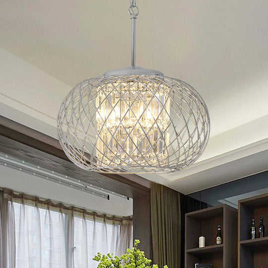 Modern Chrome Chandelier With Crystal Block Shade - 3 Light Dining Room Fixture