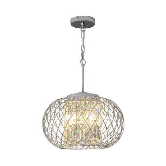 Dome Cage Crystal Block Chandelier: Modern Chrome Dining Room Lighting with 3 Lights
