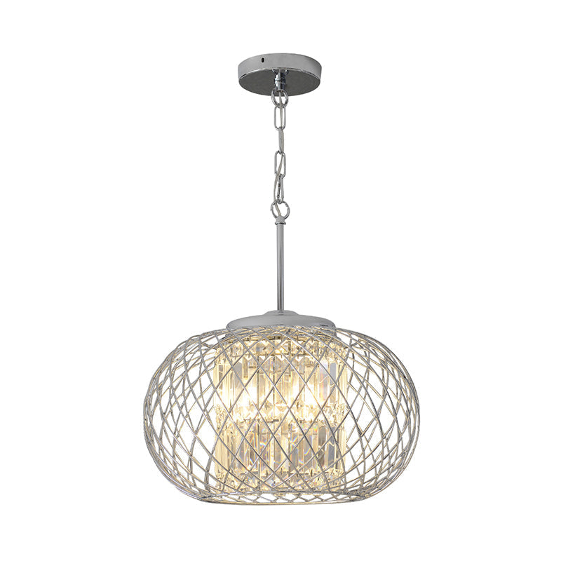 Modern Chrome Chandelier With Crystal Block Shade - 3 Light Dining Room Fixture