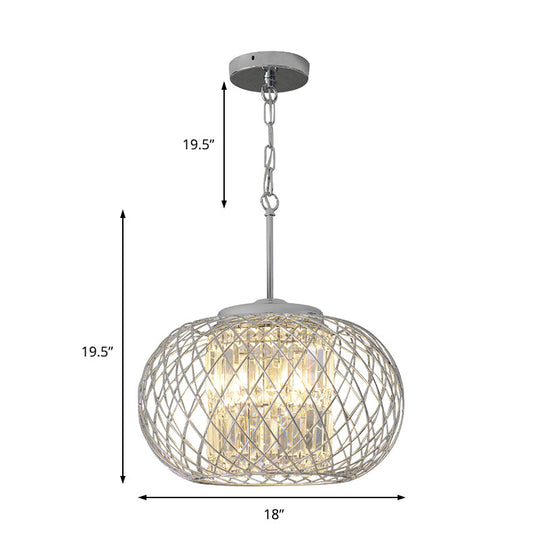 Dome Cage Crystal Block Chandelier: Modern Chrome Dining Room Lighting with 3 Lights