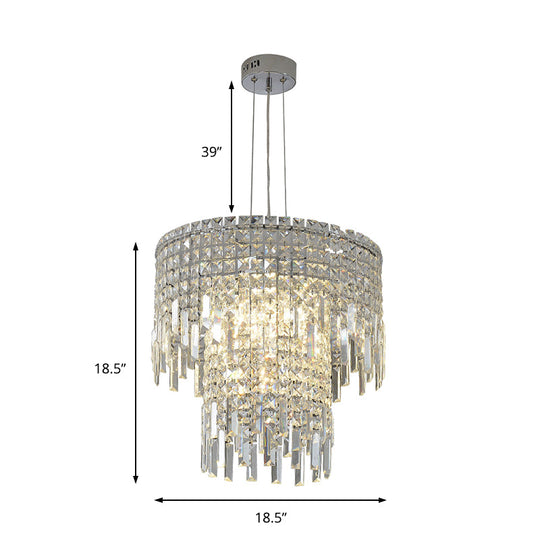 Modern Crystal Tiered Hanging Lamp - Clear Rectangular-Cut, 4 Lights Silver Chandelier