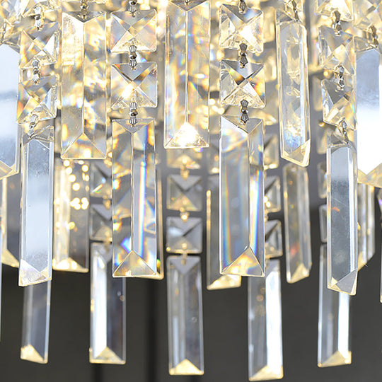 Modern Crystal Tiered Hanging Lamp - Clear Rectangular-Cut, 4 Lights Silver Chandelier
